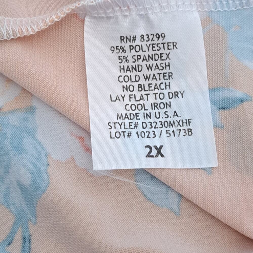 Tiana B. Floral Front-Tie Short Sleeve Top Size 2X Peach Pink Casual Blouse NWT - Picture 11 of 12